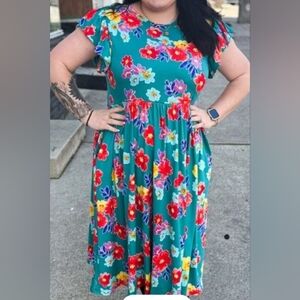 Floral Print Teal Dress